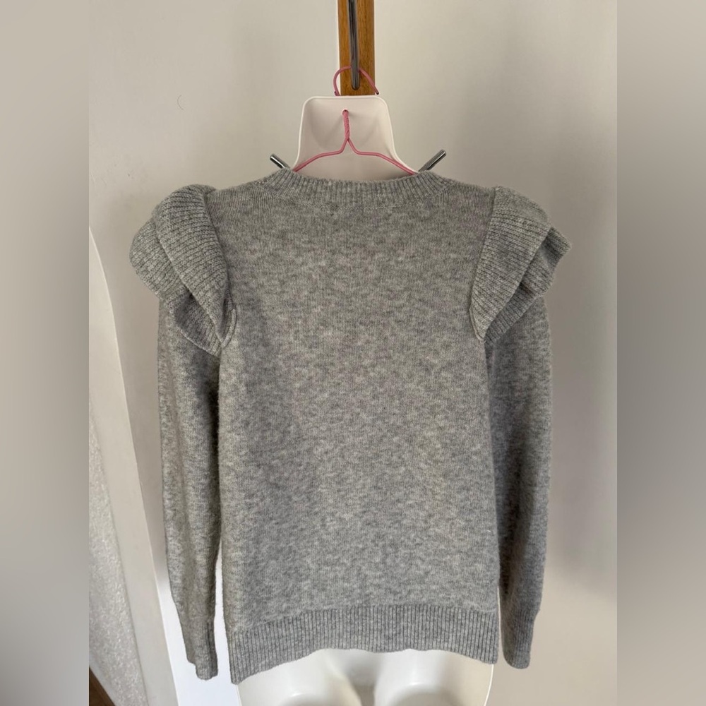 LOFT Heather Gray Ruffle Sweater - Picture 3 of 7